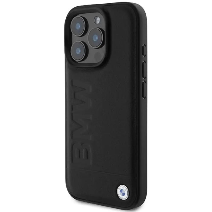 Кожен калъф BMW Hot Stamp за iPhone 16 Pro - черен