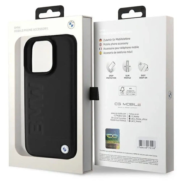 Кожен калъф BMW Hot Stamp за iPhone 16 Pro Max - черен