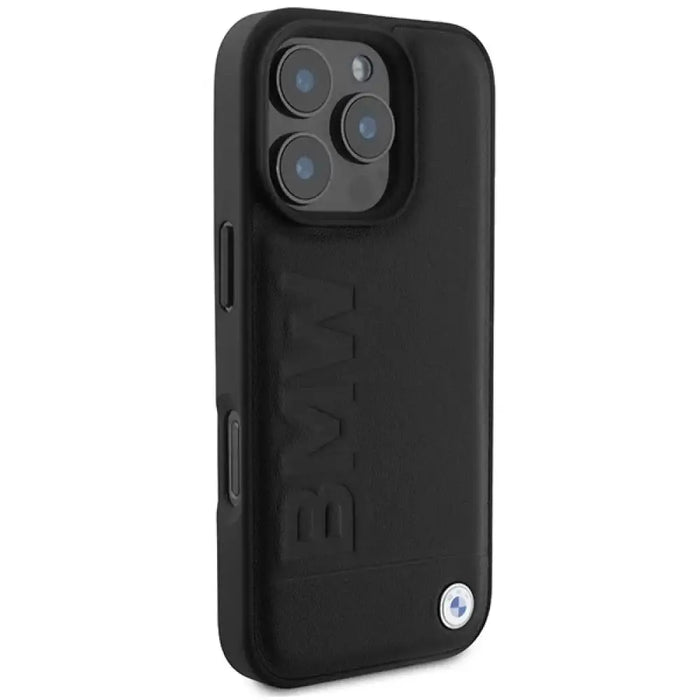 Кожен калъф BMW Hot Stamp MagSafe за iPhone 16 Pro - черен