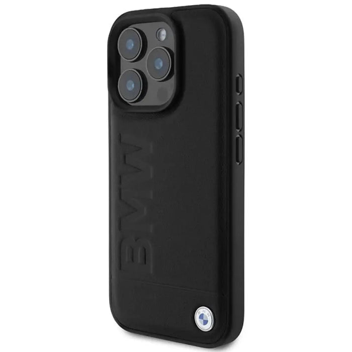 Кожен калъф BMW Hot Stamp MagSafe за iPhone 16 Pro - черен