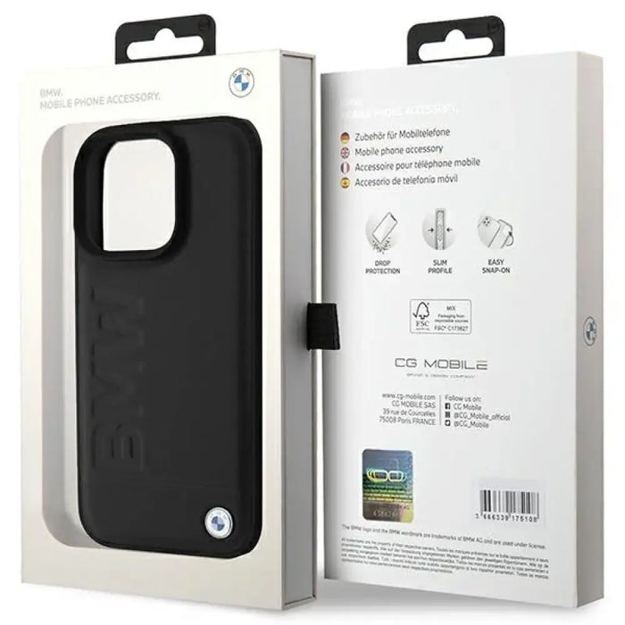 Кожен калъф BMW Hot Stamp за iPhone 16 Pro - черен