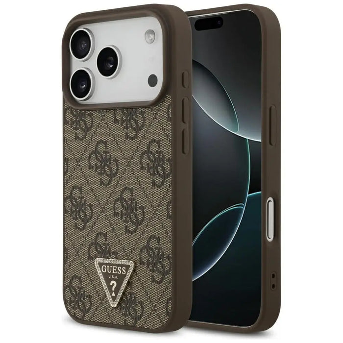 Кожен калъф Guess 4G Triangle Strass MagSafe за iPhone 17