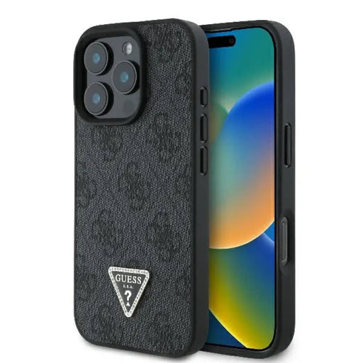 Кожен 4G калъф Guess Triangle Strass MagSafe за iPhone 16