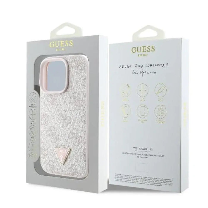Кожен 4G калъф Guess Triangle Strass MagSafe за iPhone 16