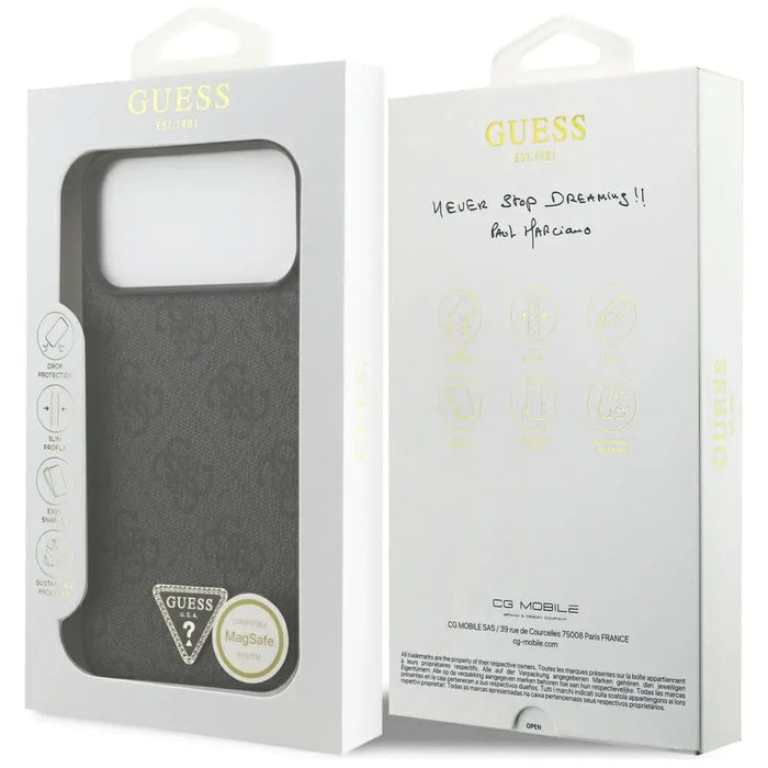Кожен 4G калъф Guess Triangle Strass MagSafe за iPhone 17