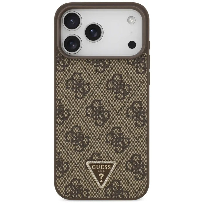 Кожен 4G калъф Guess Triangle Strass MagSafe за iPhone 17