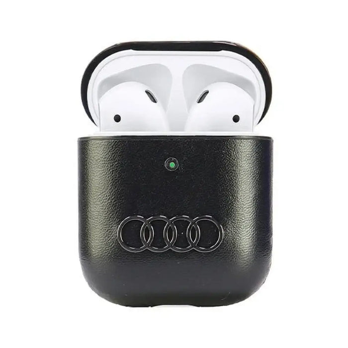 Кожен калъф Audi с голямо лого за AirPods 1 / 2 - черен