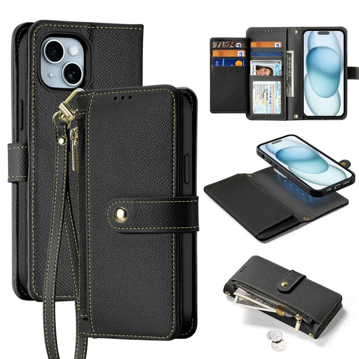 Кожен калъф Dux Ducis Lawa за iPhone 15 - черен