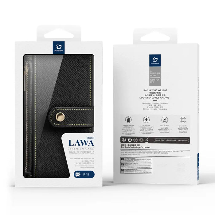 Кожен калъф Dux Ducis Lawa за iPhone 15 - черен