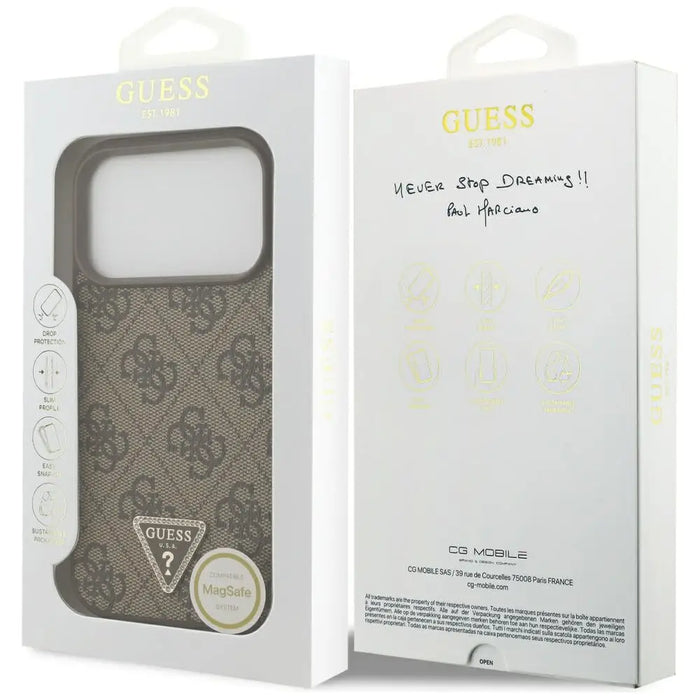 Кожен калъф Guess 4G Triangle Strass MagSafe за iPhone 17