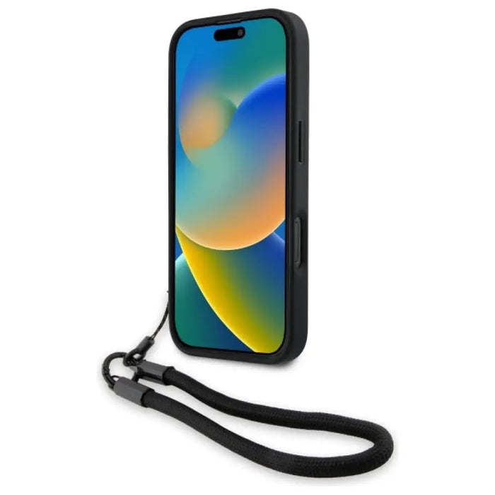 Кожен калъф с надпис BMW Signature за iPhone 16 Pro - черен