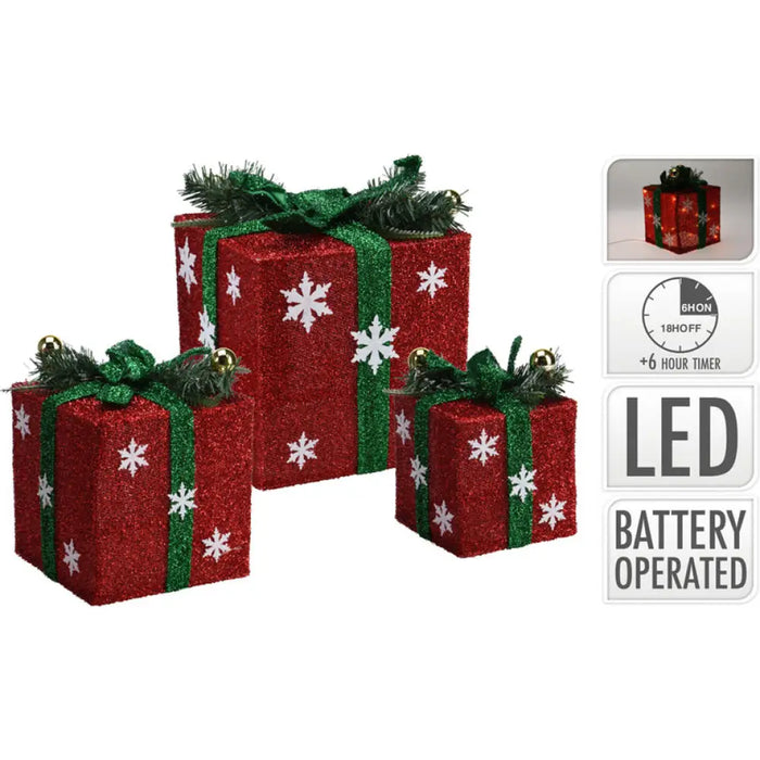 КОЛЕДНА ДЕКОРАЦИЯ ПОДАРЪЦИ 3БР LED ASK002220