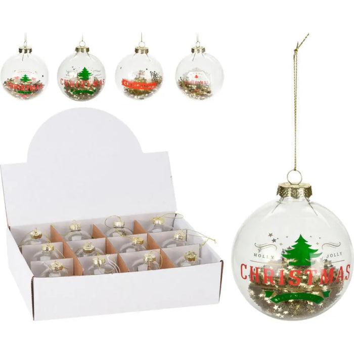 КОЛЕДНА ТОПКА 8CM С ДЕКОРАЦИЯ СТЪКЛЕНА HOME & STYLING