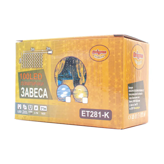 КОЛЕДНО ОСВЕТЛЕНИЕ ЗАВЕСА 100LED 100X300CM ENIGMA ET281-K