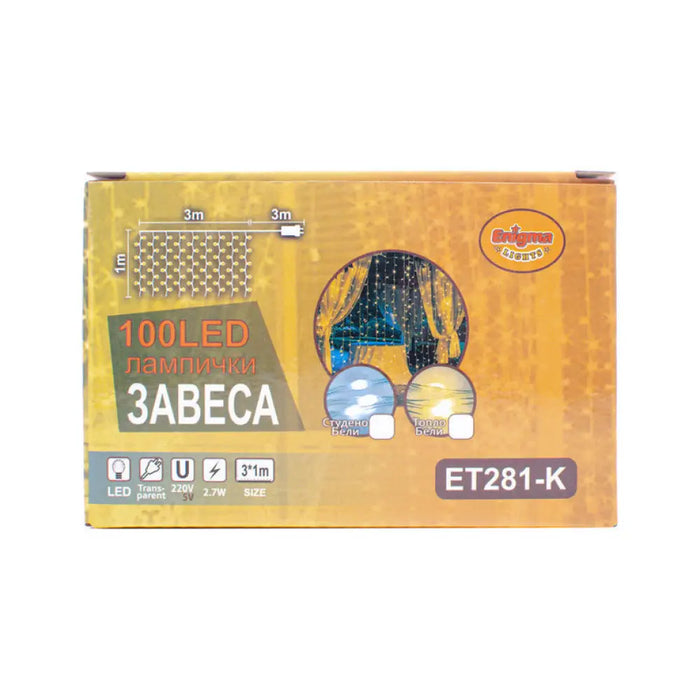 КОЛЕДНО ОСВЕТЛЕНИЕ ЗАВЕСА 100LED 100X300CM ENIGMA ET281-K