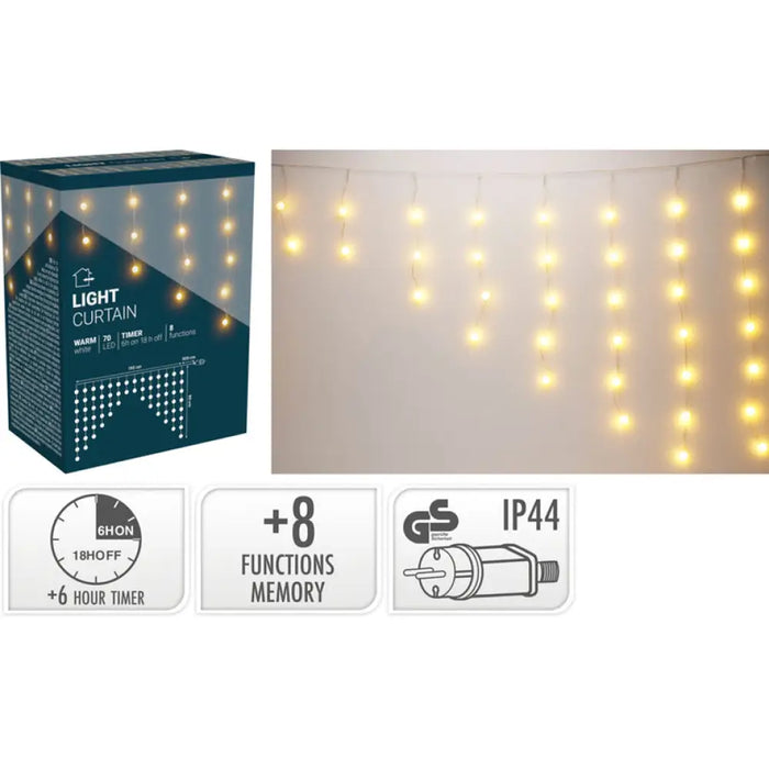 КОЛЕДНО ОСВЕТЛЕНИЕ ЗАВЕСА 70LED 195X80CM ТОПКИ OUT AX9561610