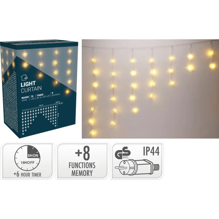 КОЛЕДНО ОСВЕТЛЕНИЕ ЗАВЕСА 70LED 195X80CM ЗВЕЗДИ OUT