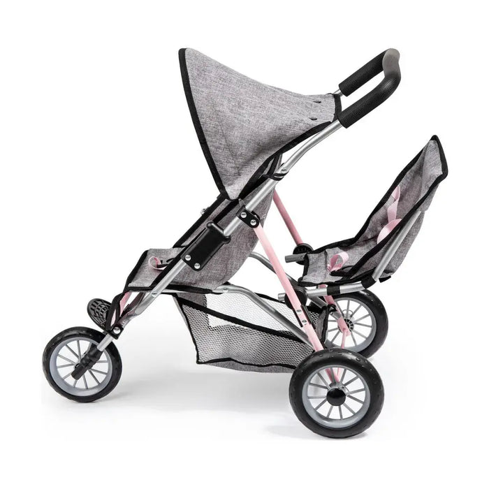 Количка за Кукли Reig Jogger Близнак Сив Розов Колела x 3