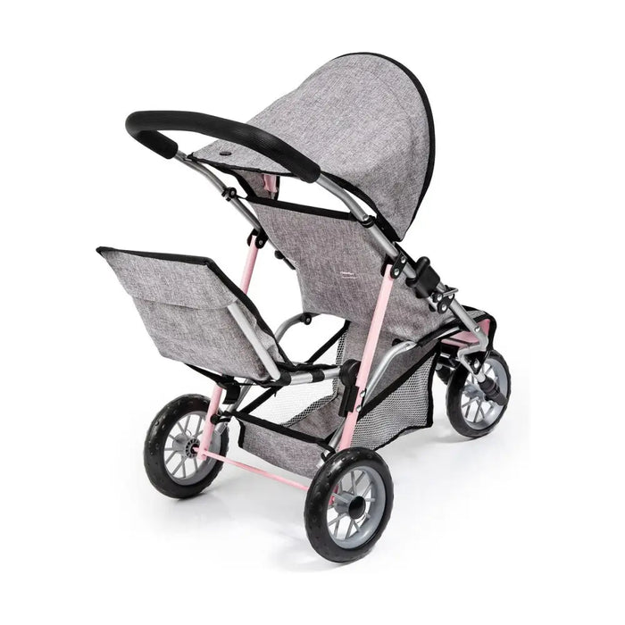 Количка за Кукли Reig Jogger Близнак Сив Розов Колела x 3