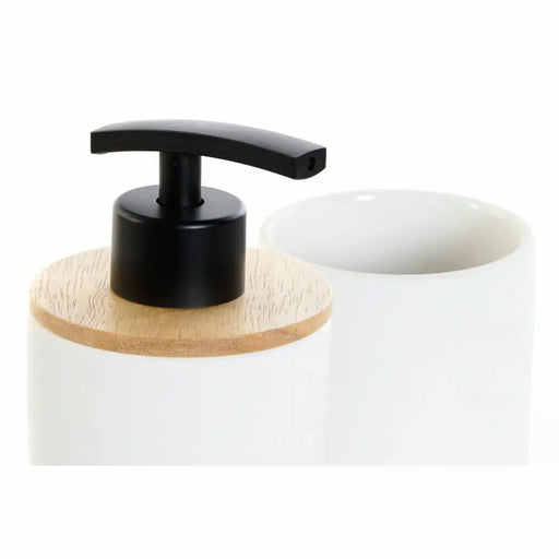 Комплект за Баня DKD Home Decor Бял Бял/Черен Метал Бамбук
