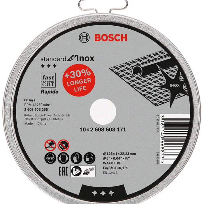 КОМПЛЕКТ ДИСКОВЕ 10 БРОЯ 125 MM ЗА МЕТАЛ INOX BOSCH