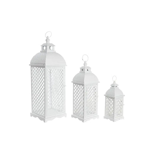 Комплект фенери DKD Home Decor Бял Метал Кристал Арабин