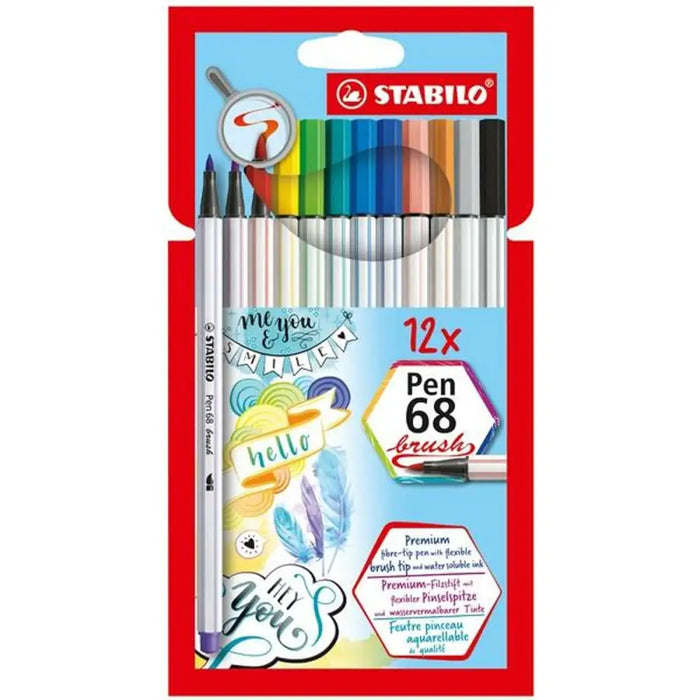 Комплект Химикали с Филц Stabilo Pen 68 Brush 12 Части