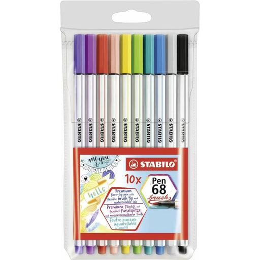 Комплект Химикали с Филц Stabilo Pen 68 Brush 10 Части