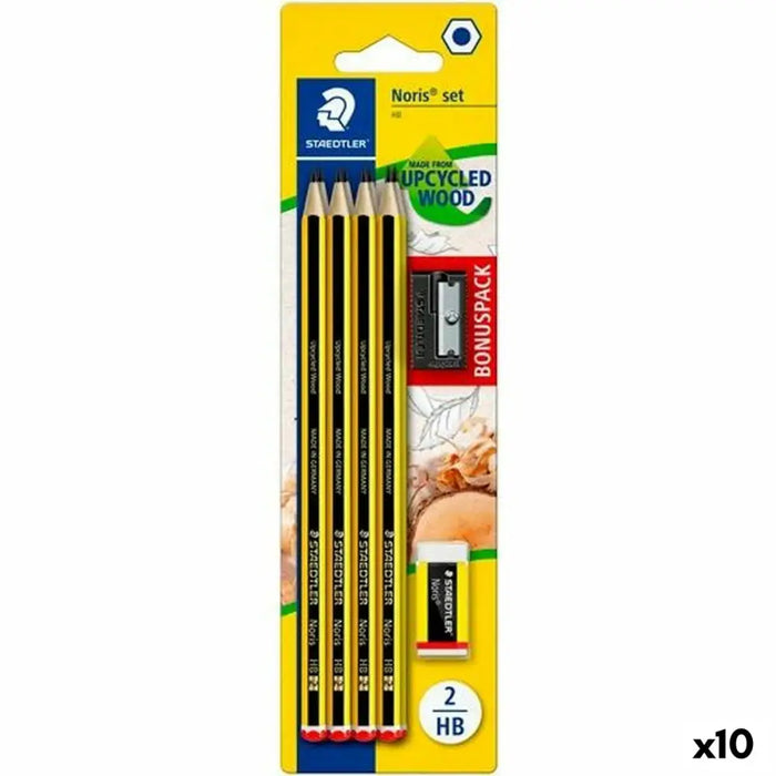 Комплект Молив Staedtler Шестоъгълен HB Острилка Гума (10