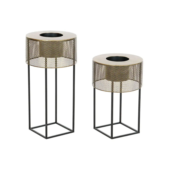 Комплект саксии DKD Home Decor 33 x 33 x 67 cm Черен Златен