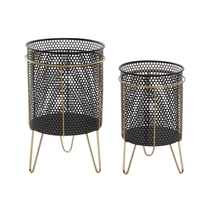 Комплект саксии DKD Home Decor Черен Златен Метал Loft 36 x