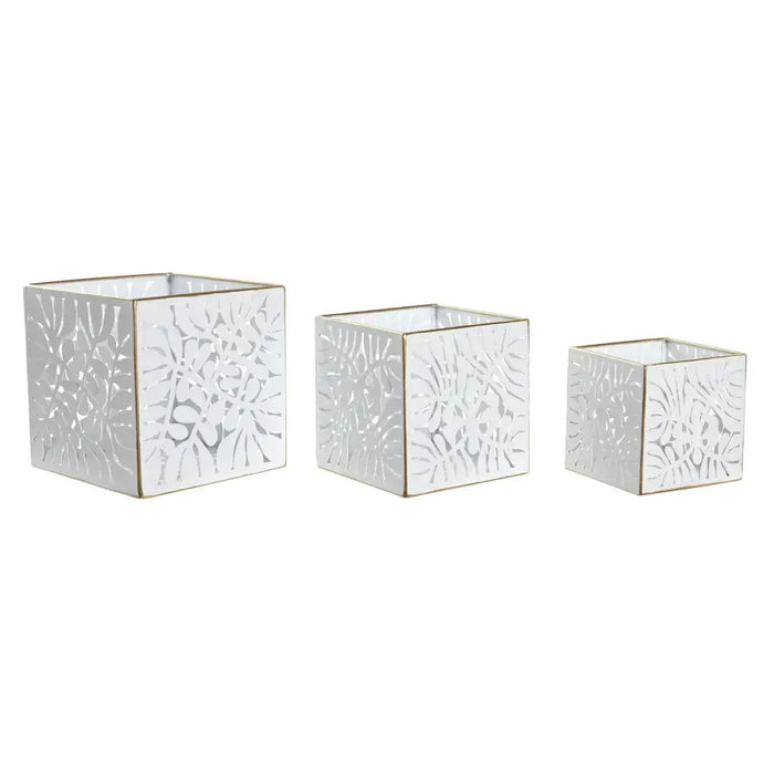 Комплект саксии DKD Home Decor Листи Златен Метал 15 x 15 x