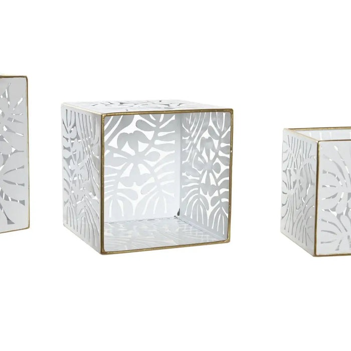 Комплект саксии DKD Home Decor Листи Златен Метал 15 x 15 x