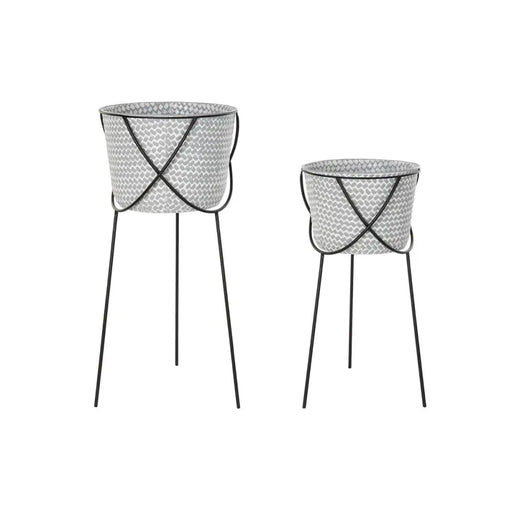 Комплект Саксии за цветя DKD Home Decor Черен Сив Метал