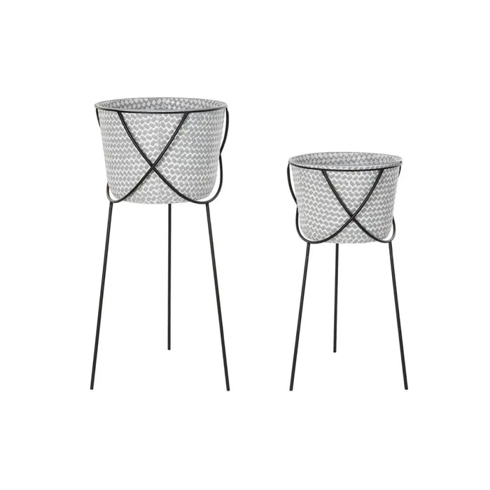 Комплект Саксии за цветя DKD Home Decor Черен Сив Метал