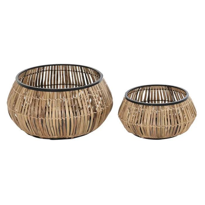 Комплект Саксии за цветя DKD Home Decor Черен Естествен