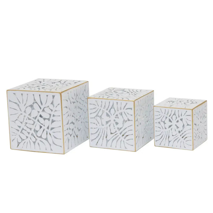 Комплект саксии DKD Home Decor Листи Златен Метал 15 x 15 x