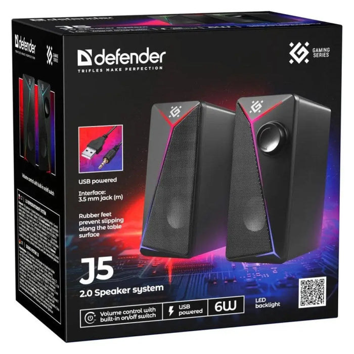 Компютърни тонколони 2.0 DEFENDER J5 2.0 6W LED USB черни