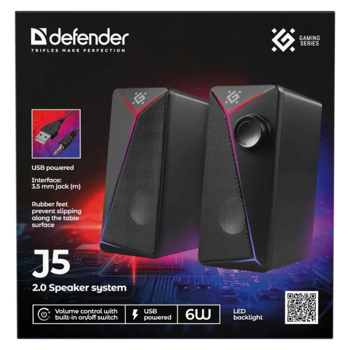 Компютърни тонколони 2.0 DEFENDER J5 2.0 6W LED USB черни