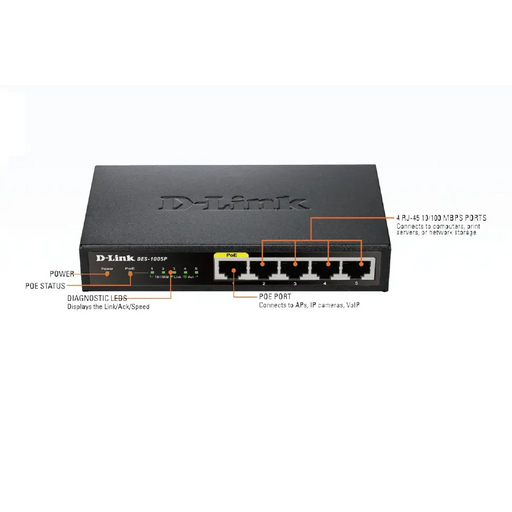 Комутатор D - Link 5 - Port Fast Ethernet PoE Desktop Switch