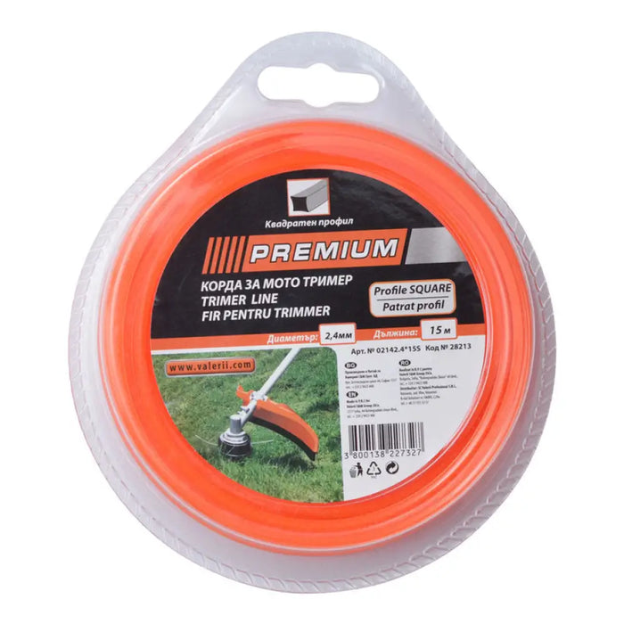 КОРДА ЗА ТРИМЕР ПРОФИЛ КВАДРАТ PREMIUM 2.4 ММ 15 М