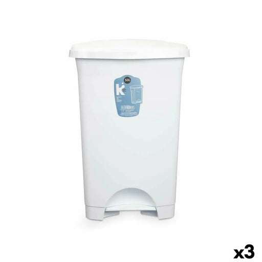 Кошче с педал Бял Пластмаса 50 L (3 броя)