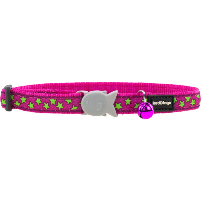 Котешко колие Red Dingo Stars Lime on Hot 20-32 cm Розов