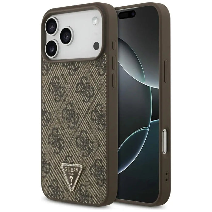 Кожен 4G калъф Guess Triangle Strass MagSafe за iPhone 17