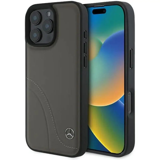 Кожен калъф Mercedes MB Curved Stitches за iPhone 16 Pro