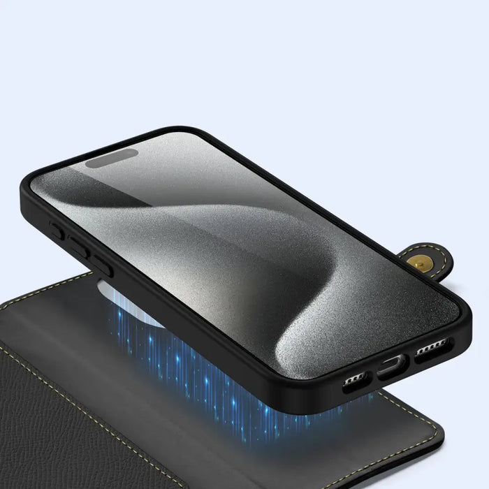 Кожен калъф Dux Ducis Lawa за iPhone 15 Pro - черен