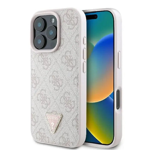 Кожен 4G калъф Guess Triangle Strass MagSafe за iPhone 16