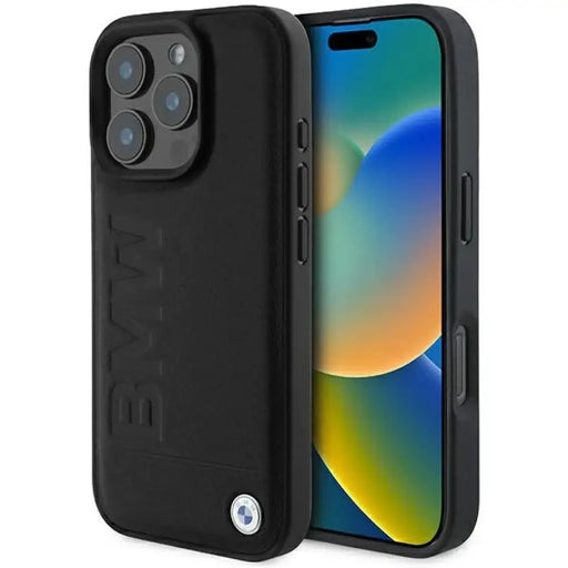 Кожен калъф BMW Hot Stamp за iPhone 16 Pro Max - черен