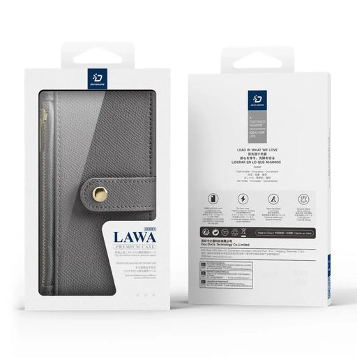 Кожен калъф Dux Ducis Lawa за iPhone 16 - сив