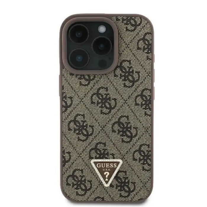 Кожен калъф Guess 4G Triangle Strass MagSafe за iPhone 16
